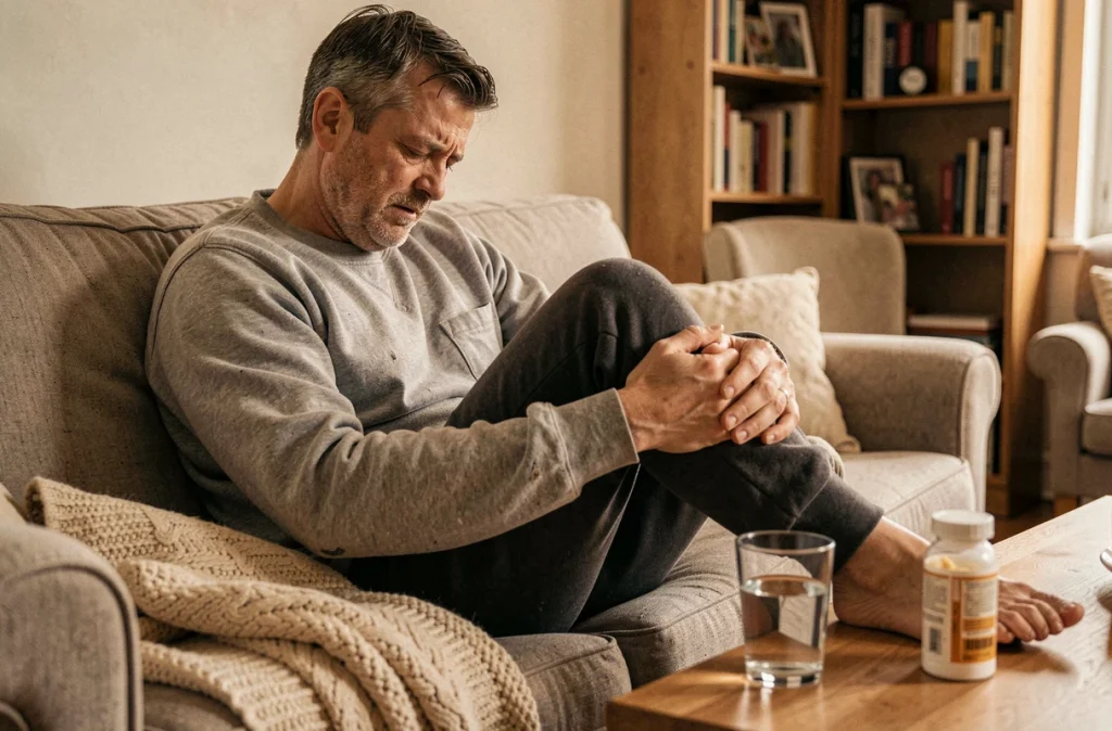 Homme souffrant de douleurs articulaires et de fatigue chronique liées aux manifestations avancées de la maladie de Lyme